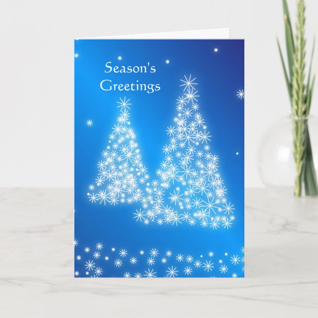 Business blue white Christmas tree Holiday Card (Front)