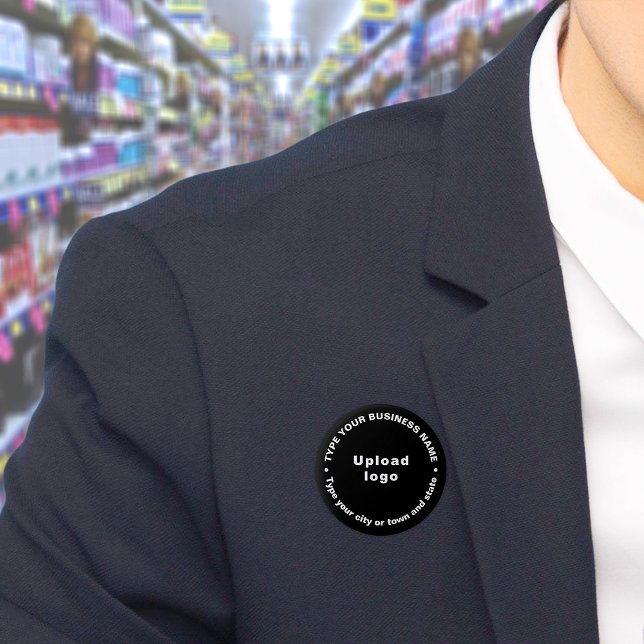 Business Brand Black Round Button (Build brand name awareness. Circular business brand texts on black button.)