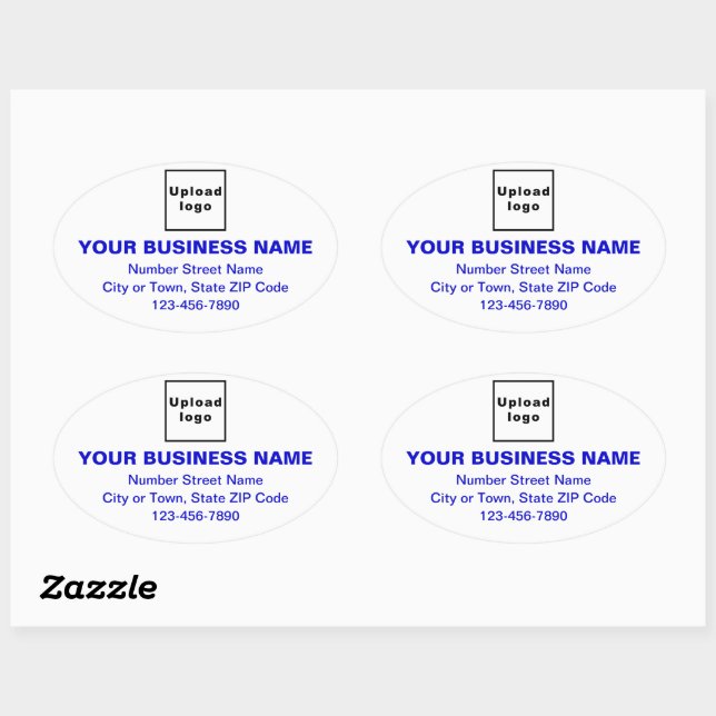 Business Brand Blue Minimal Texts on White Oval Sticker (Sheet)
