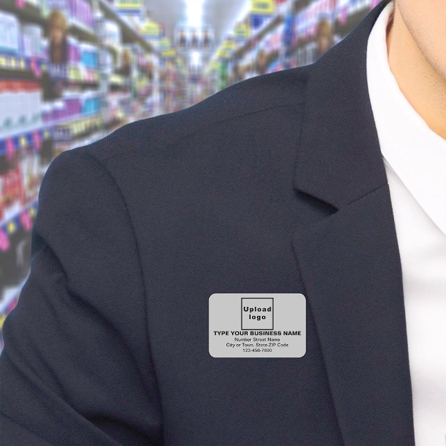 Business Brand Grey Rectangle Name Tag (Build brand name awareness. Your business brand on gray rectangle name tag.)
