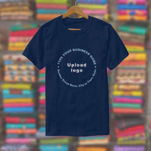 Business Brand in Round Pattern Text on Navy Blue T-Shirt