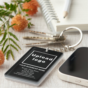 Business Brand on Black Rectangle Acrylic Keychain