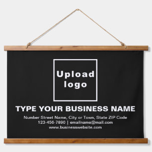 Business Brand on Black Rectangle Hanging Tapestry