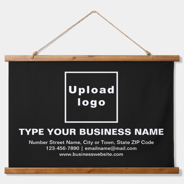 Business Brand on Black Rectangle Hanging Tapestry (Front)