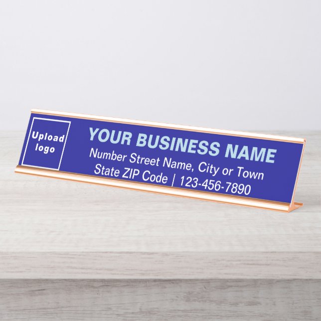 Business Brand on Blue Long Desk Name Plate (Front)
