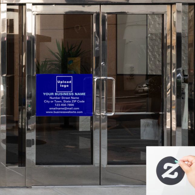 Business Brand on Blue Rectangle Window Cling (Office Door)