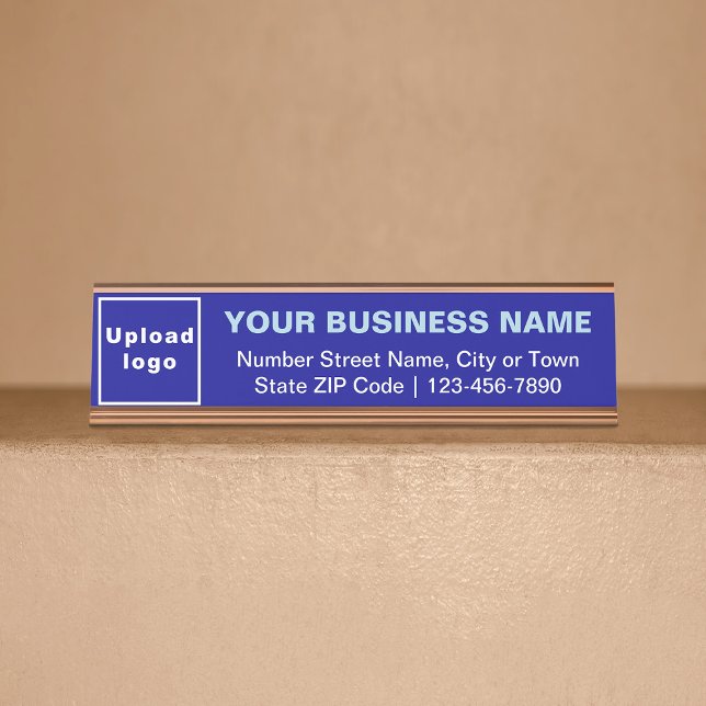 Business Brand on Blue Standard Desk Name Plate (Creator Uploaded)