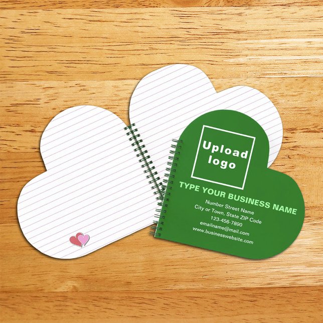 Business Brand on Green Heart Shape Spiral Notebook (Build brand name awareness. Your business brand on green heart shape spiral notebook.)