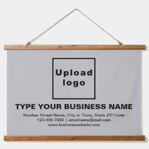 Business Brand on Grey Rectangle Hanging Tapestry
