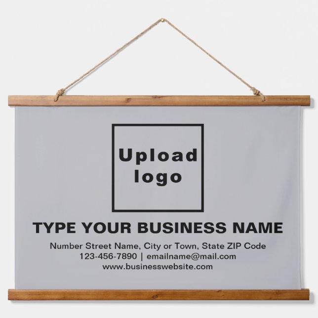 Business Brand on Grey Rectangle Hanging Tapestry (Front)