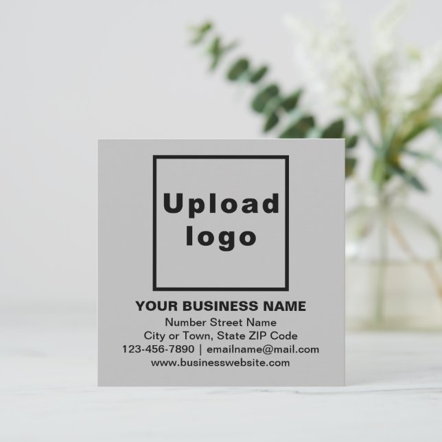Business Brand on Grey Square Flat Note Card (Standing Front)
