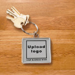 Business Brand on Grey Square Premium Keychain<br><div class="desc">Silver coloured keychain that you can customize to put your business name and logo. You can include it in your promotional products, giveaway items or gifts to your customers or clients to promote your brand name. An accessory that you can include in your marketing materials to advertise your business. Customizable...</div>