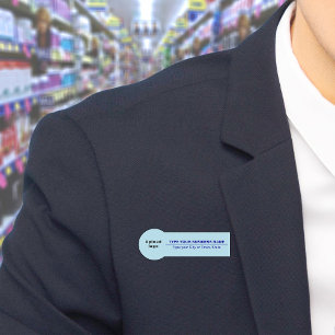 Business Brand on Light Blue Badge Shape Name Tag