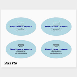 Business Brand on Light Blue Oval Shape Sticker