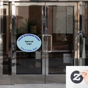 Business Brand on Light Blue Oval Shape Window Cling