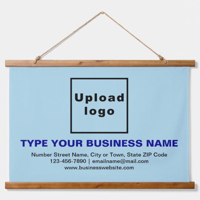 Business Brand on Light Blue Rectangle Hanging Tapestry (Front)
