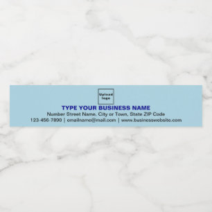 Business Brand on Light Blue Slim Water Bottle Label