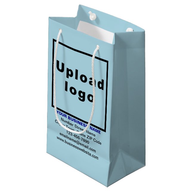 Business Brand on Light Blue Small Size Gift Bag (Front Angled)