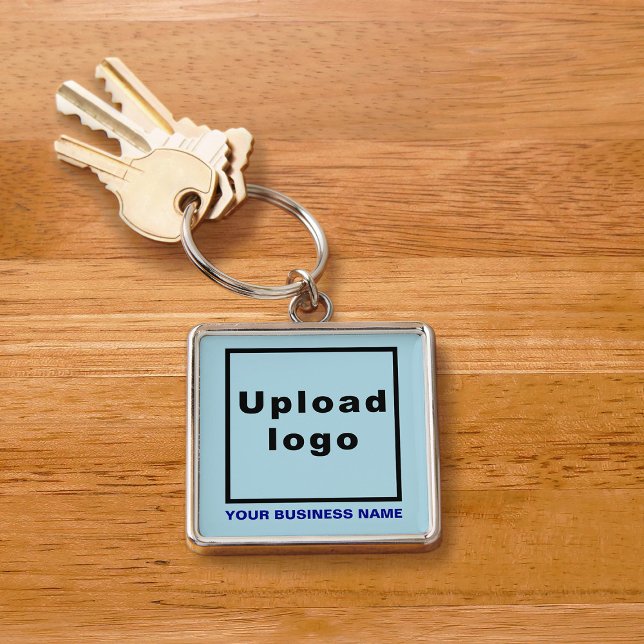 Business Brand on Light Blue Square Premium Keychain (Creator Uploaded)