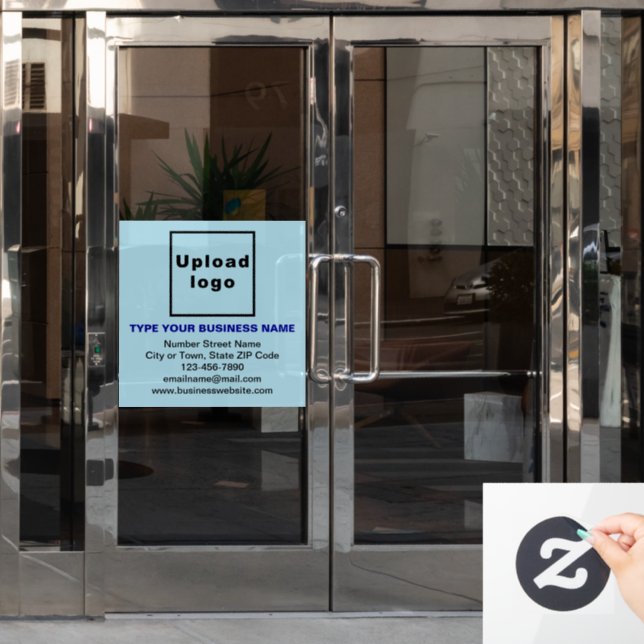 Business Brand on Light Blue Square Window Cling (Office Door)