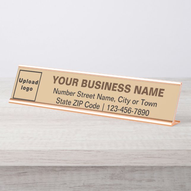 Business Brand on Light Brown Long Desk Name Plate (Front)