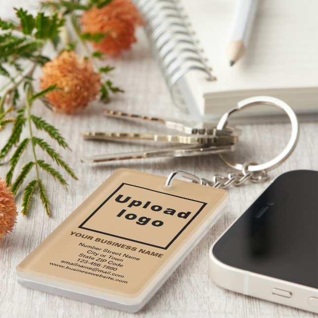 Business Brand on Light Brown Rectangle Acrylic Keychain (Front Right)