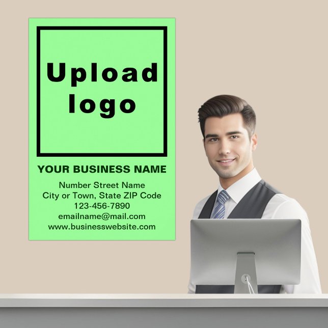 Business Brand on Light Green Poster (Business brand on light green poster in business reception.)