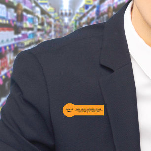 Business Brand on Orange Badge Shape Name Tag