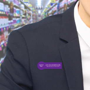 Business Brand on Purple Badge Shape Name Tag