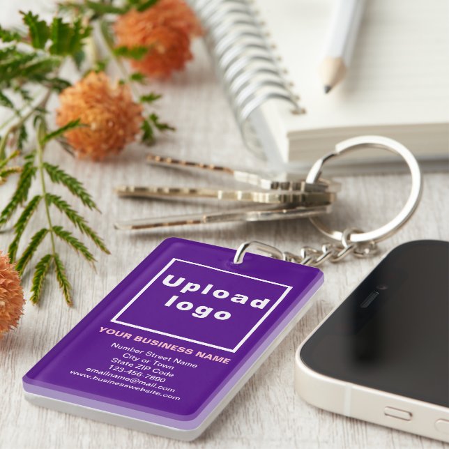 Business Brand on Purple Rectangle Acrylic Keychain (Front Right)
