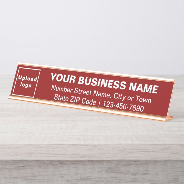 Business Brand on Red Long Desk Name Plate (Front)