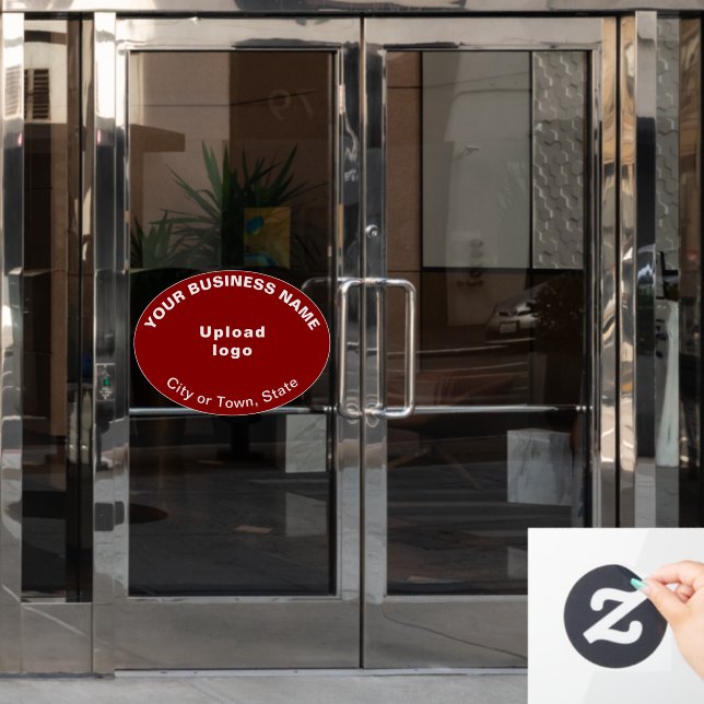 Business Brand on Red Oval Shape Window Cling (Office Door)
