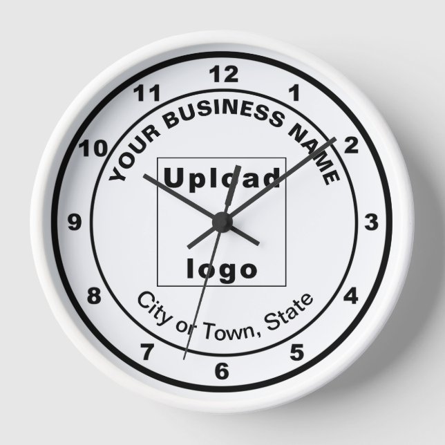 Business Brand on Round White Wooden Frame Clock (Front)