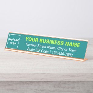 Business Brand on Teal Green Long Desk Name Plate