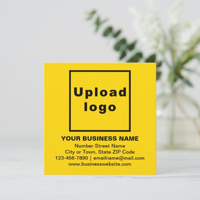 Business Brand on Yellow Square Flat Note Card (Standing Front)