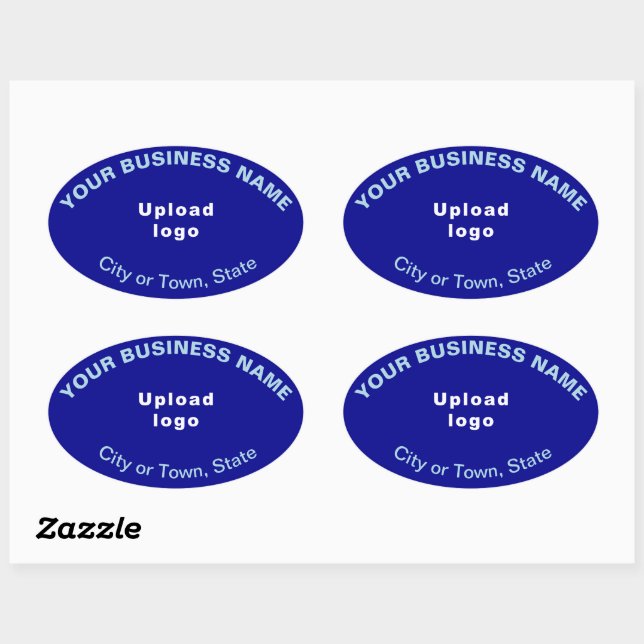 Business Brand Oval Pattern Texts on Blue Sticker (Sheet)