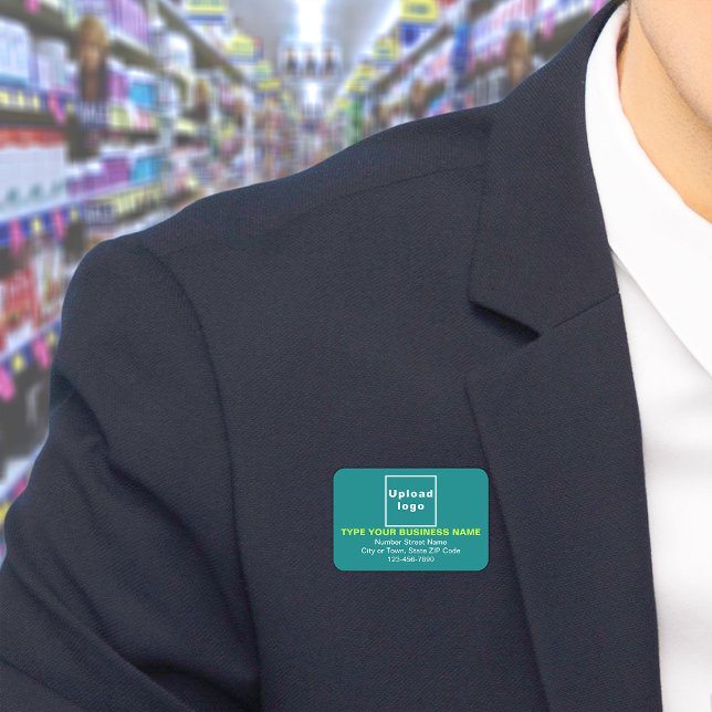 Business Brand Teal Rectangle Name Tag (Build brand name awareness. Your business brand on teal green rectangle name tag.)