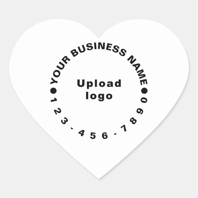 Business Brand With Phone Number on White Heart Sticker (Front)