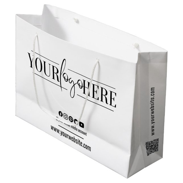 Business Branding Essentials Custom Logo QR Code Large Gift Bag (Front Angled)