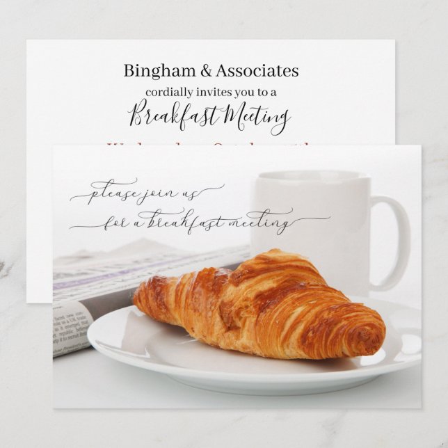 Business Breakfast Meeting Coffee and Croissant Invitation (Front/Back)