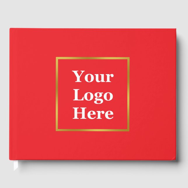 Business Bright Red Gold Elegant Your Logo Here Guest Book (Front)