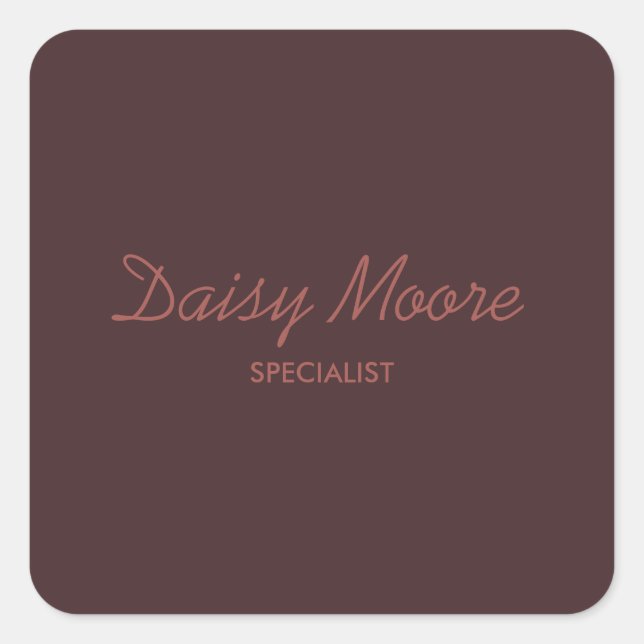 Business brown simple custom name square sticker (Front)
