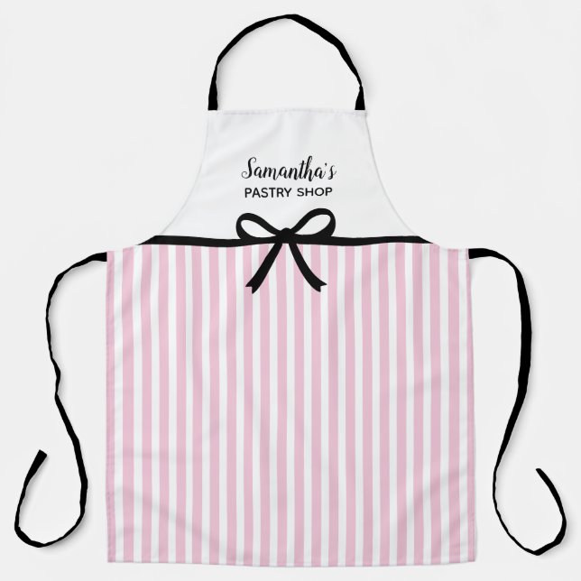 Business Candy Pink Stripes Bakery Kitchen Salon Apron (Front)