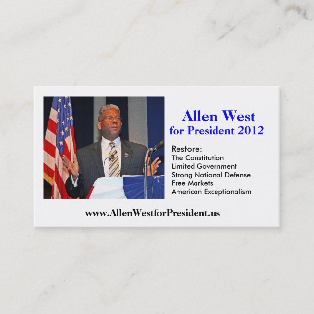 Business Card, Allen West for President 2012 Card (Front)