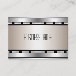 Business Card Art Deco Black Silver Beige Stripe