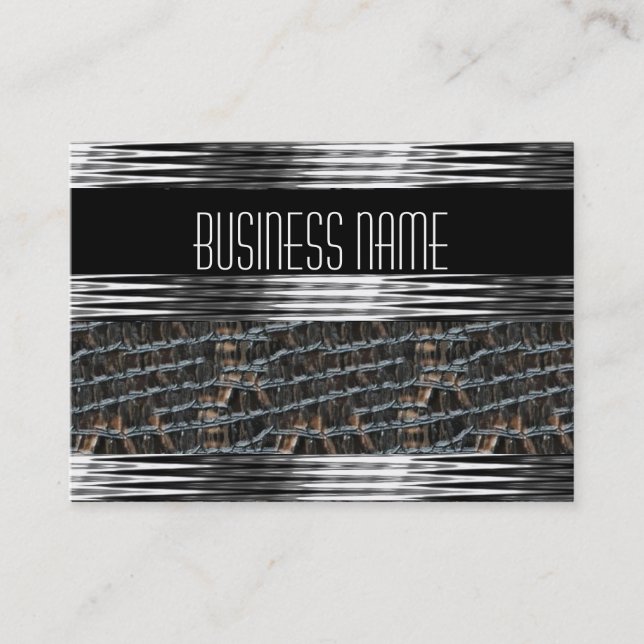 Business Card Art Deco Black Silver Leather (Front)
