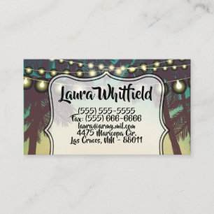 Business Card Beach Sunset Palm Trees String Light