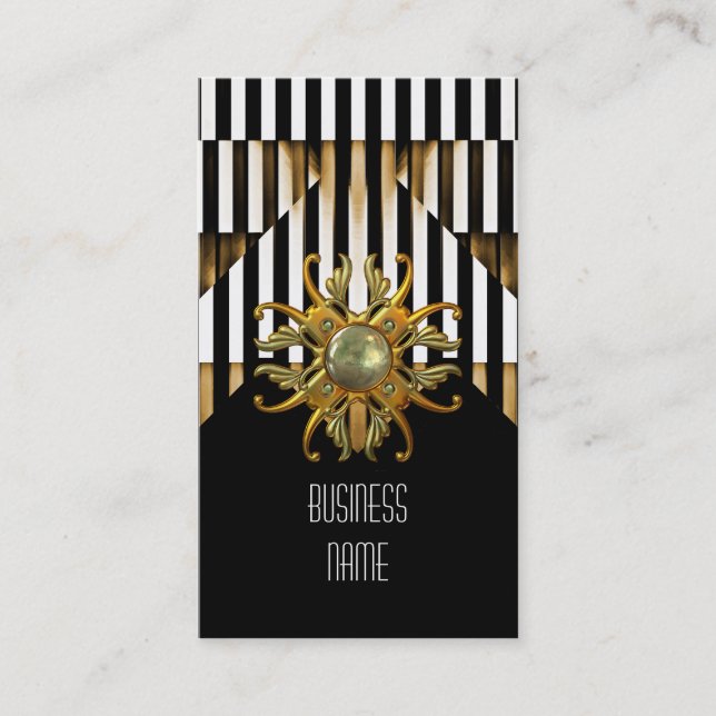 Business Card Black Gold Stripe Jewel (Front)