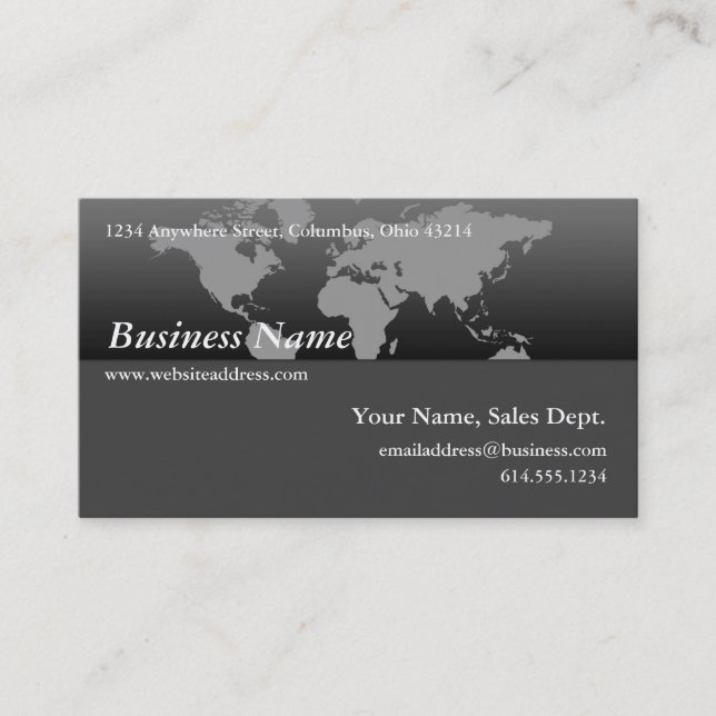 Business Card :: Black & Grey World Map Design 4 (Front)