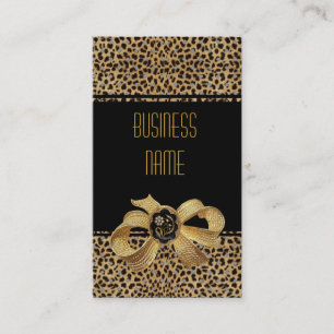 Business Card Black Leopard Animal Gold Bow Jewel
